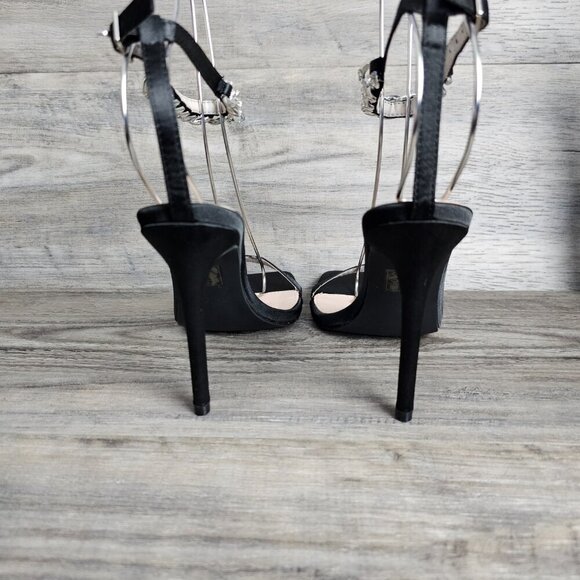 RAID Revvy Embellished Chain Ankle Strap Black Heeled Sandal - Picture 8 of 13